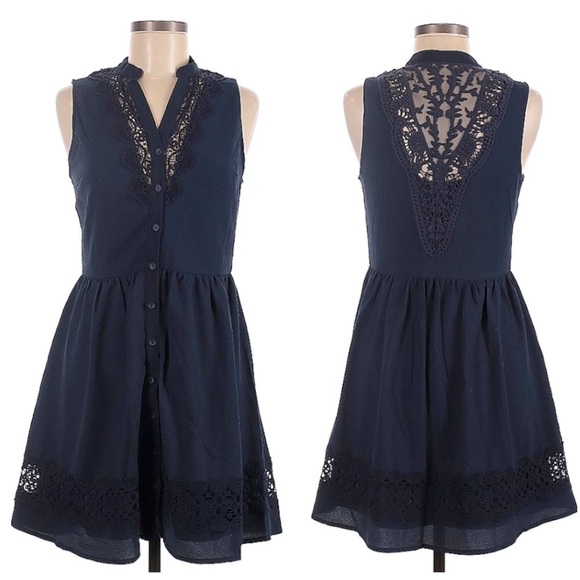 Dina Be Dark Blue BoHo Dress | SIZE S - Picture 1 of 4